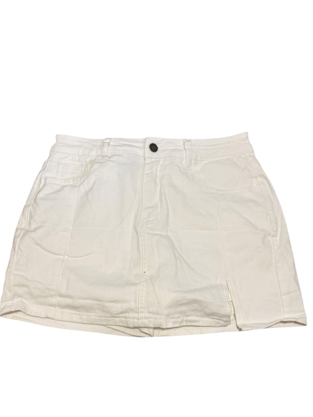 luvamia White Denim Mini Skort Skirt with Front Slit Size M Mid Rise